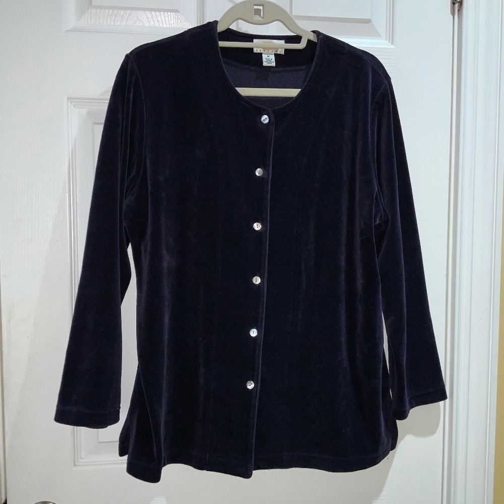 Talbots Petites cotton blend velour jacket Sz MP button front side vents vintage